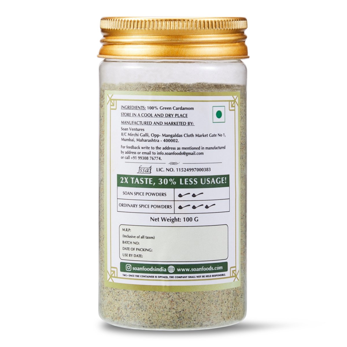 Idukki Elaichi/Green Cardamom Powder - Soan