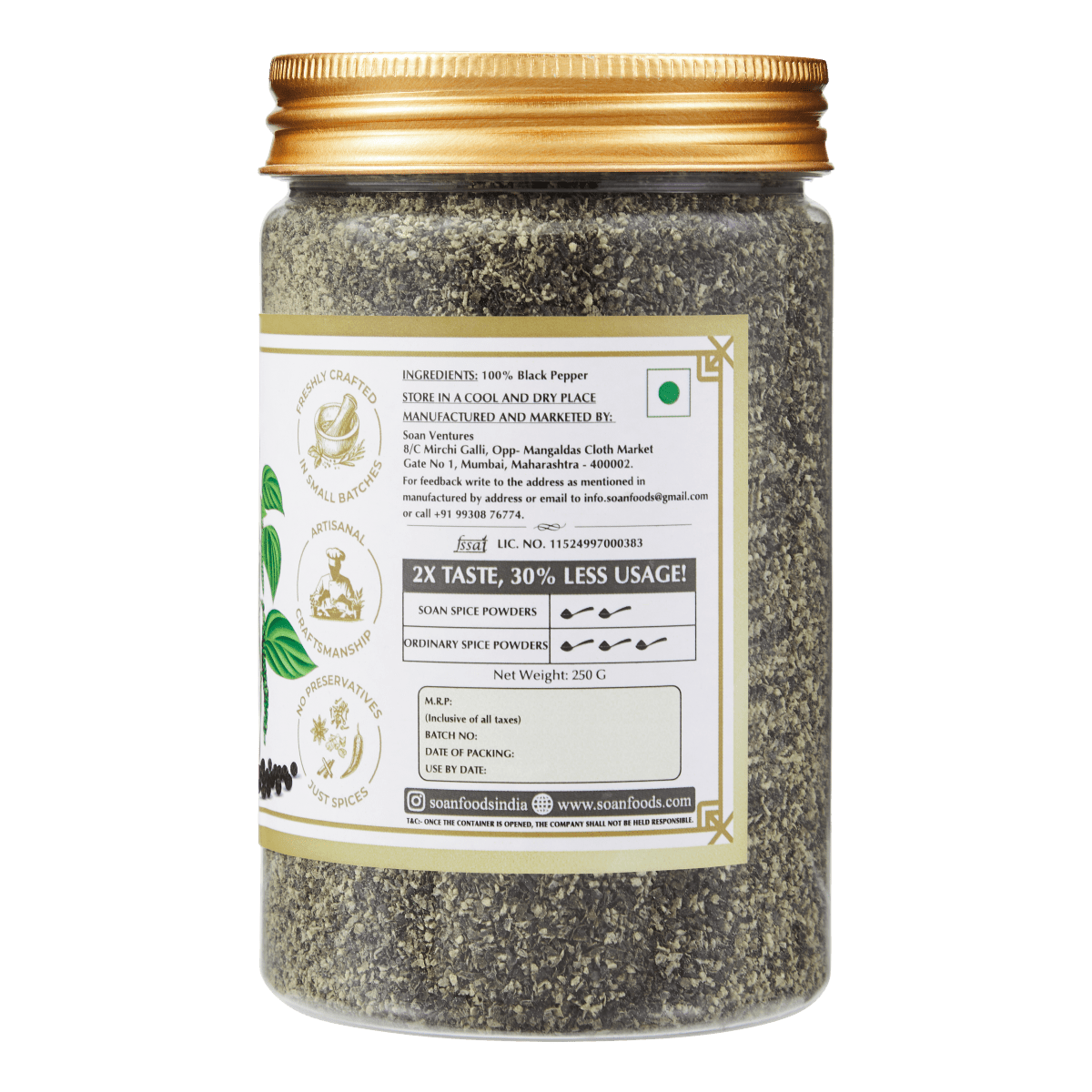 Tellicherry Black Pepper Powder - Soan