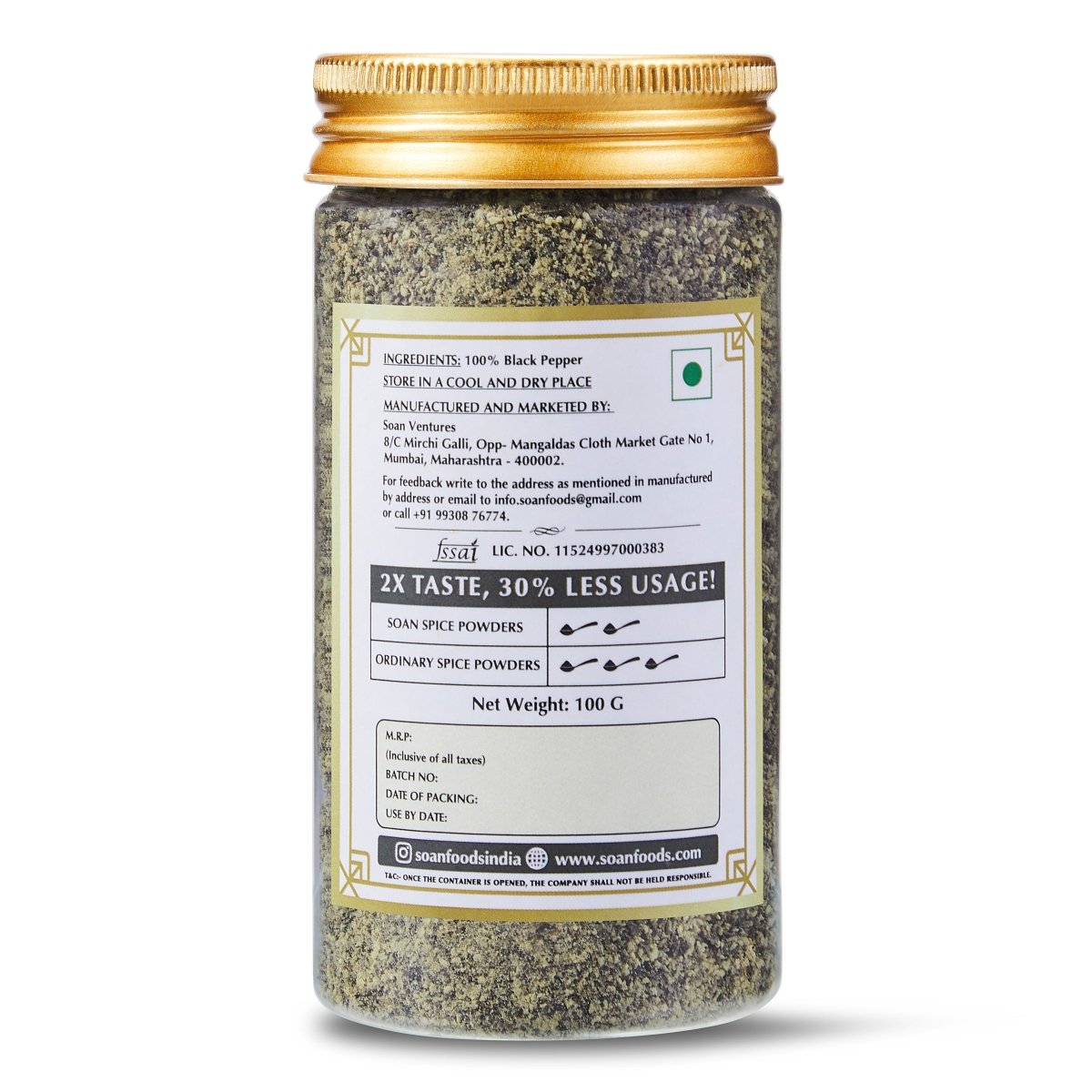 Tellicherry Black Pepper Powder - Soan