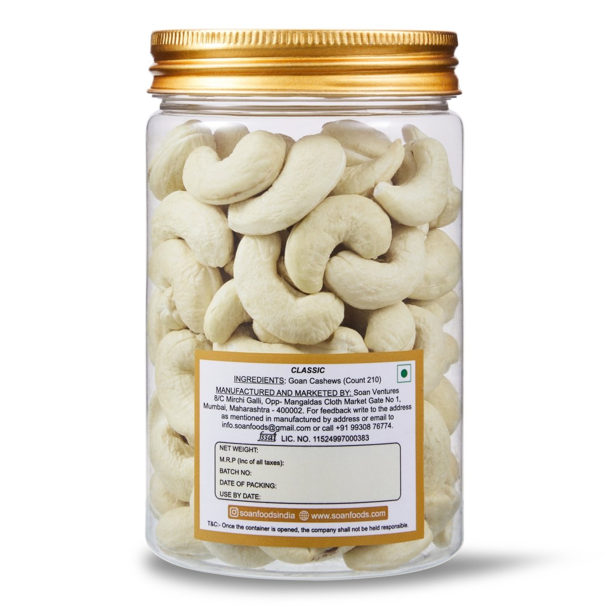 Goan Cashews Count 210 [Classic] - Soan