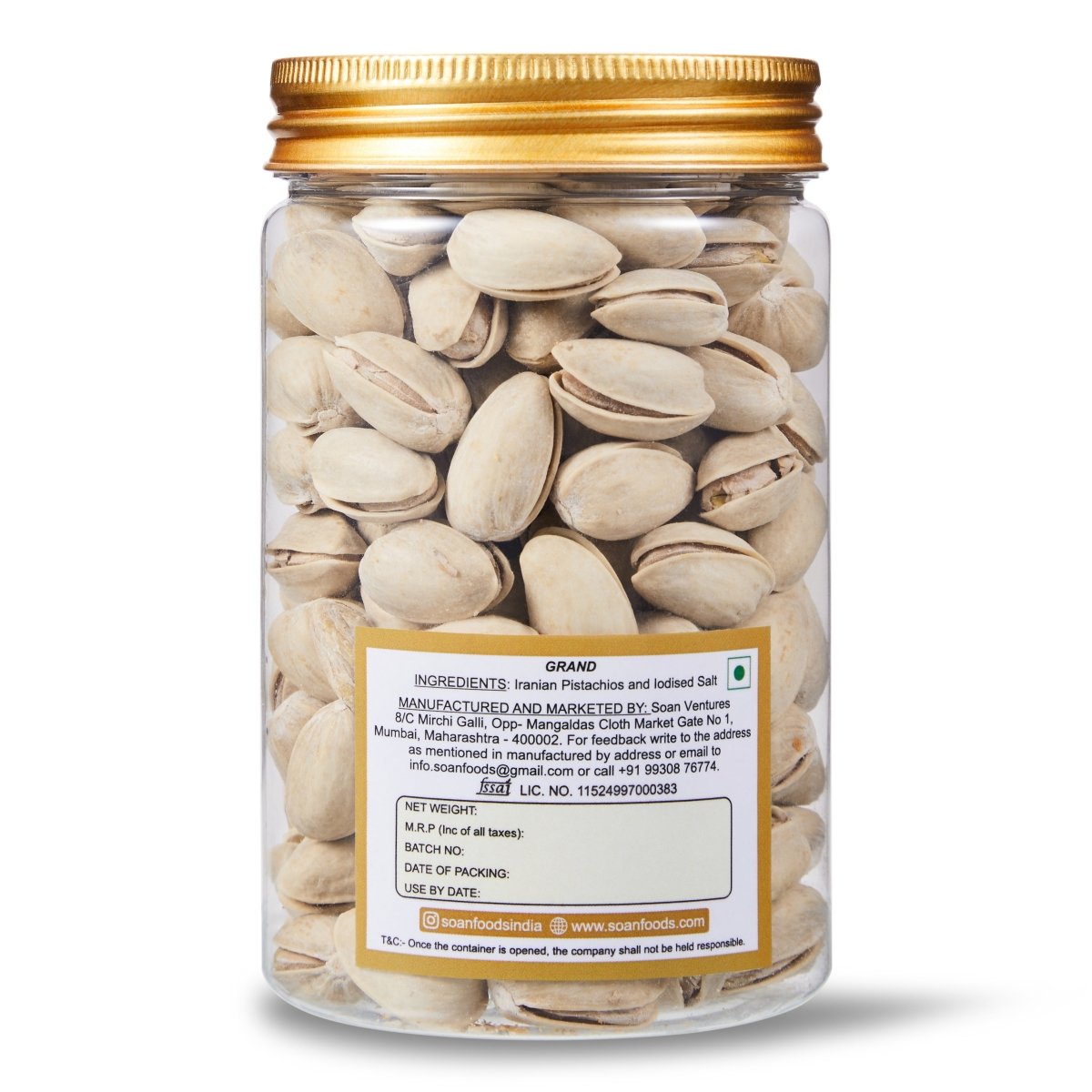 Iranian Pistachios [Roasted & Salted - Grand] - Soan